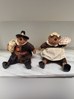 Vintage Russ Berrie Thanksgiving Bears Joshua #2914 & Josette #2915